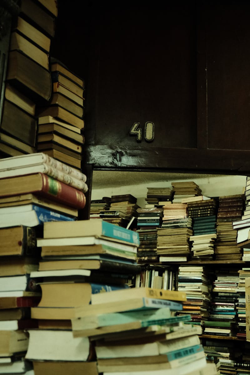 Pilas de libros vintage en una librería de filosofía
