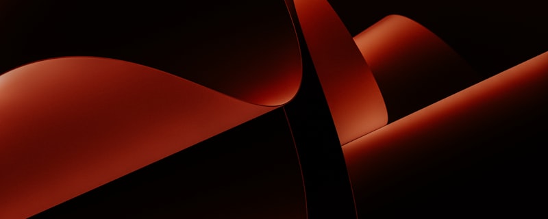 Composición geométrica curva abstracta en rojo sobre fondo negro